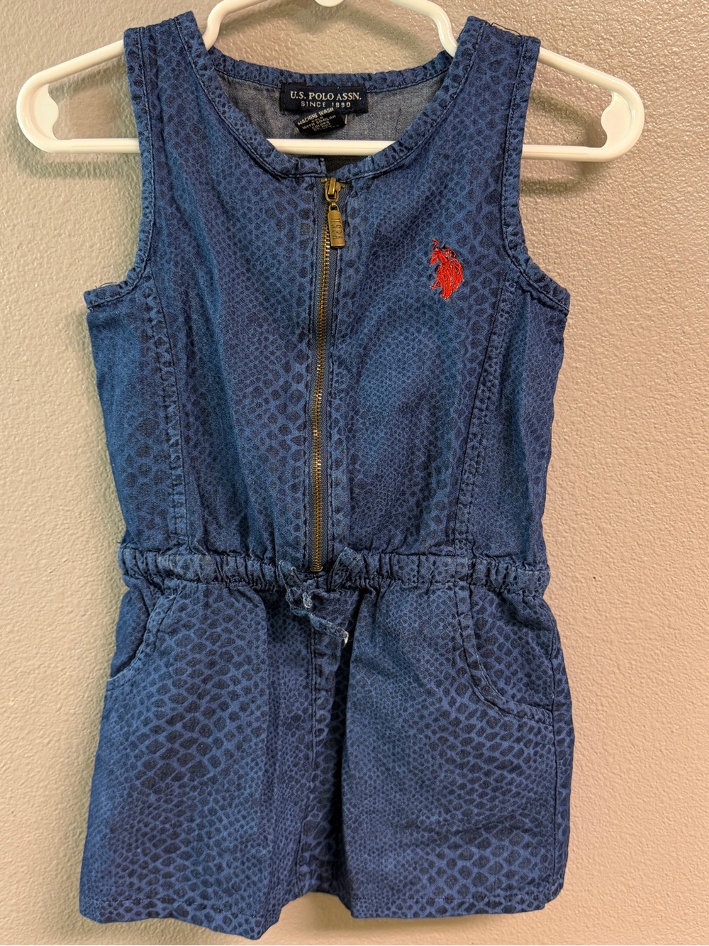 U.S. Polo Assn. Navy Blue Sleeveless Zip-Front Romper with Red Logo